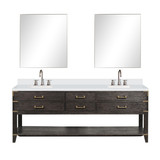 Lexora Norwalk 84 inch W Brown Oak Double Sink Vanity Cabinet, White Quartz Top, Faucet Set, and 36 in Mirrors - LVN84DK211