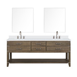 Lexora Norwalk 80 inch W Grey Oak Double Sink Vanity Cabinet, White Quartz Top, Faucet Set, and 36 in Mirrors - LVN80DR211