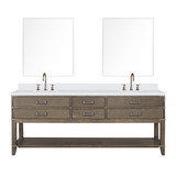 Lexora Norwalk 84 inch W Grey Oak Double Sink Vanity Cabinet, White Quartz Top, Faucet Set, and 36 in Mirrors - LVN84DR211