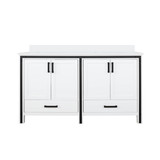 Lexora Ziva 60 inch W White Double Sink Vanity Cabinet and White Quartz Top - LVZV60DA200