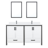 Lexora Ziva 60 inch W White Double Sink Vanity Cabinet, White Quartz Top, Faucet Set and 22 in Mirrors - LVZV60DA211