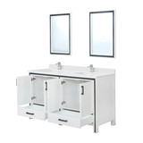 Lexora Ziva 60 inch W White Double Sink Vanity Cabinet, White Quartz Top, Faucet Set and 22 in Mirrors - LVZV60DA211