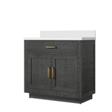 Lexora Abbey 36 inch W Black Oak Vanity Cabinet and White Quartz Top - LVA36SJ200