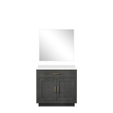 Lexora Abbey 36 inch W Black Oak Vanity Cabinet White Quartz Countertop and 34 in Mirror - LVA36SJ210