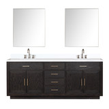 Lexora Abbey 84 inch W Black Oak Double Sink Vanity Cabinet, Cultured Marble Top, Faucet Set, and 36 in Mirrors - LVA84DJ311