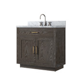 Lexora Abbey 36 inch W Brown Oak Vanity Cabinet, Carrara Marble Top, and Faucet Set - LVA36SK101