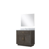 Lexora Abbey 36 inch W Brown Oak Vanity Cabinet Carrara Marble Countertop and 34 in Mirror - LVA36SK110