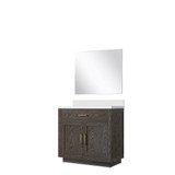 Lexora Abbey 36 inch W Brown Oak Vanity Cabinet White Quartz Countertop and 34 in Mirror - LVA36SK210