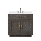 Lexora Abbey 36 inch W Brown Oak Vanity Cabinet, Cultured Marble Top, and Faucet Set - LVA36SK301