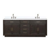 Lexora Abbey 84 inch W Brown Oak Double Sink Vanity Cabinet, Cultured Marble Top, and Faucet Set - LVA84DK301