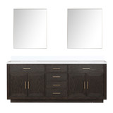Lexora Abbey 84 inch W Brown Oak Double Sink Vanity Cabinet, Cultured Marble Top, and 36 in Mirrors - LVA84DK310