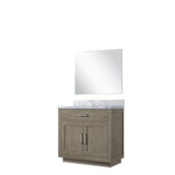 Lexora Abbey 36 inch W Grey Oak Vanity Cabinet Carrara Marble Countertop and 34 in Mirror - LVA36SR110
