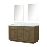 Lexora Abbey 60 inch W Grey Oak Double Sink Vanity Cabinet, Carrara Marble Top, and 28 in Mirrors - LVA60DR110