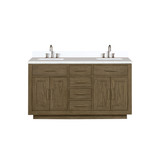 Lexora Abbey 60 inch W Grey Oak Double Sink Vanity Cabinet, White Quartz Top, and Faucet Set - LVA60DR201