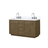 Lexora Abbey 60 inch W Grey Oak Double Sink Vanity Cabinet, White Quartz Top, and Faucet Set - LVA60DR201