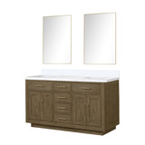 Lexora Abbey 60 inch W Grey Oak Double Sink Vanity Cabinet, White Quartz Top, and 28 in Mirrors - LVA60DR210