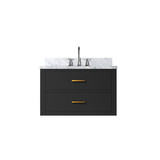 Lexora Castor 30 inch W Black Single Bath Wall Hung Vanity Cabinet, Carrara Marble Top, and Faucet Set - LVC30SL101