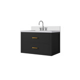 Lexora Castor 30 inch W Black Single Bath Wall Hung Vanity Cabinet, White Quartz Top, and Faucet Set - LVC30SL201