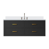 Lexora Castor 48 inch W Black Single Bath Wall Hung Vanity Cabinet, White Quartz Top, and Faucet Set - LVC48SL201
