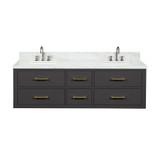Lexora Castor 60 inch W Black Double Sink Wall Hung Vanity Cabinet, Carrara Marble Top, and Faucet Set - LVC60DL101