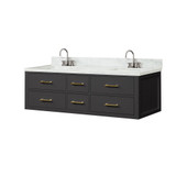 Lexora Castor 60 inch W Black Double Sink Wall Hung Vanity Cabinet, Carrara Marble Top, and Faucet Set - LVC60DL101