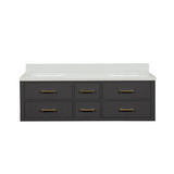 Lexora Castor 60 inch W Black Double Sink Wall Hung Vanity Cabinet and White Quartz Top - LVC60DL200