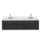 Lexora Castor 72 inch W Black Double Sink Wall Hung Vanity Cabinet, Cultured Marble Top, and Faucet Set - LVC72DL301