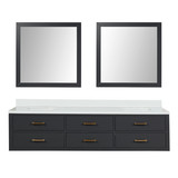 Lexora Castor 80 inch W Black Double Sink Wall Hung Vanity Cabinet, White Quartz Top, and 36 in Mirrors - LVC80DL210