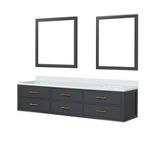Lexora Castor 80 inch W Black Double Sink Wall Hung Vanity Cabinet, Cultured Marble Top, and 36 in Mirrors - LVC80DL310