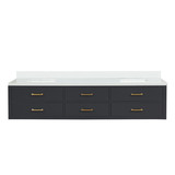 Lexora Castor 84 inch W Black Double Sink Wall Hung Vanity Cabinet and White Quartz Top - LVC84DL200
