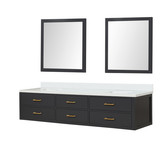 Lexora Castor 84 inch W Black Double Sink Wall Hung Vanity Cabinet, White Quartz Top, and 36 in Mirrors - LVC84DL210