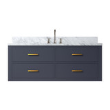 Lexora Castor 48 inch W Blue Single Bath Wall Hung Vanity Cabinet, Carrara Marble Top, and Faucet Set - LVC48SE101