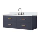 Lexora Castor 48 inch W Blue Single Bath Wall Hung Vanity Cabinet, White Quartz Top, and Faucet Set - LVC48SE201
