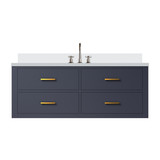 Lexora Castor 48 inch W Blue Single Bath Wall Hung Vanity Cabinet, Cultured Marble Top, and Faucet Set - LVC48SE301