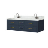 Lexora Castor 60 inch W Blue Double Sink Wall Hung Vanity Cabinet, Carrara Marble Top, and Faucet Set - LVC60DE101