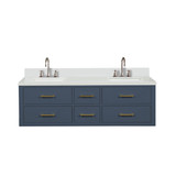 Lexora Castor 60 inch W Blue Double Sink Wall Hung Vanity Cabinet, Cultured Marble Top, and Faucet Set - LVC60DE301