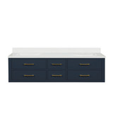 Lexora Castor 72 inch W Blue Double Sink Wall Hung Vanity Cabinet and White Quartz Top - LVC72DE200