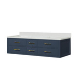 Lexora Castor 72 inch W Blue Double Sink Wall Hung Vanity Cabinet and White Quartz Top - LVC72DE200