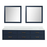 Lexora Castor 80 inch W Blue Double Sink Wall Hung Vanity Cabinet, White Quartz Top, and 36 in Mirrors - LVC80DE210