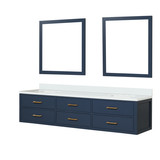 Lexora Castor 80 inch W Blue Double Sink Wall Hung Vanity Cabinet, White Quartz Top, and 36 in Mirrors - LVC80DE210