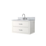 Lexora Castor 30 inch W White Single Bath Wall Hung Vanity Cabinet, Carrara Marble Top, and Faucet Set - LVC30SA101