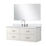 Lexora Castor 48 inch W White Single Bath Wall Hung Vanity Cabinet White Quartz Countertop, 43 in Mirror and Faucet Set - LVC48SA211