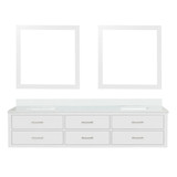 Lexora Castor 84 inch W White Double Sink Wall Hung Vanity Cabinet, Cultured Marble Top, and 36 in Mirrors - LVC84DA310