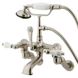 Kingston Brass Adjustable 3-3/8" - 10" Center Wall Mount Clawfoot Tub Filler Faucet with Hand Shower - Satin Nickel CC459T8