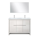 Lexora Lafarre 48 inch W x 20 in D White Double Sink Vanity Cabinet, White Quartz Top, Chrome Faucet Set and 43 in Mirror - LVLF48DW211