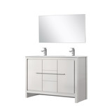 Lexora Lafarre 48 inch W x 20 in D White Double Sink Vanity Cabinet, White Quartz Top, Chrome Faucet Set and 43 in Mirror - LVLF48DW211