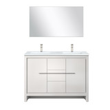 Lexora Lafarre 48 inch W x 20 in D White Double Sink Vanity Cabinet, White Quartz Top, Brushed Nickel Faucet Set and 43 in Mirror - LVLF48DW212