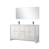 Lexora Lafarre 60 inch W x 20 in D White Double Sink Vanity Cabinet, White Quartz Top, Gun Metal Faucet Set and 55 in Mirror - LVLF60DW213