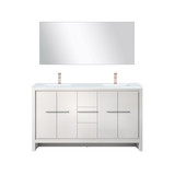 Lexora Lafarre 60 inch W x 20 in D White Double Sink Vanity Cabinet, White Quartz Top, Rose Gold Faucet Set and 55 in Mirror - LVLF60DW214