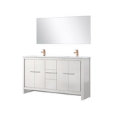 Lexora Lafarre 60 inch W x 20 in D White Double Sink Vanity Cabinet, White Quartz Top, Rose Gold Faucet Set and 55 in Mirror - LVLF60DW214